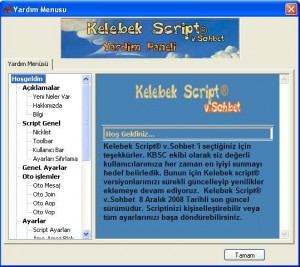 Kelebek Script yardım paneli